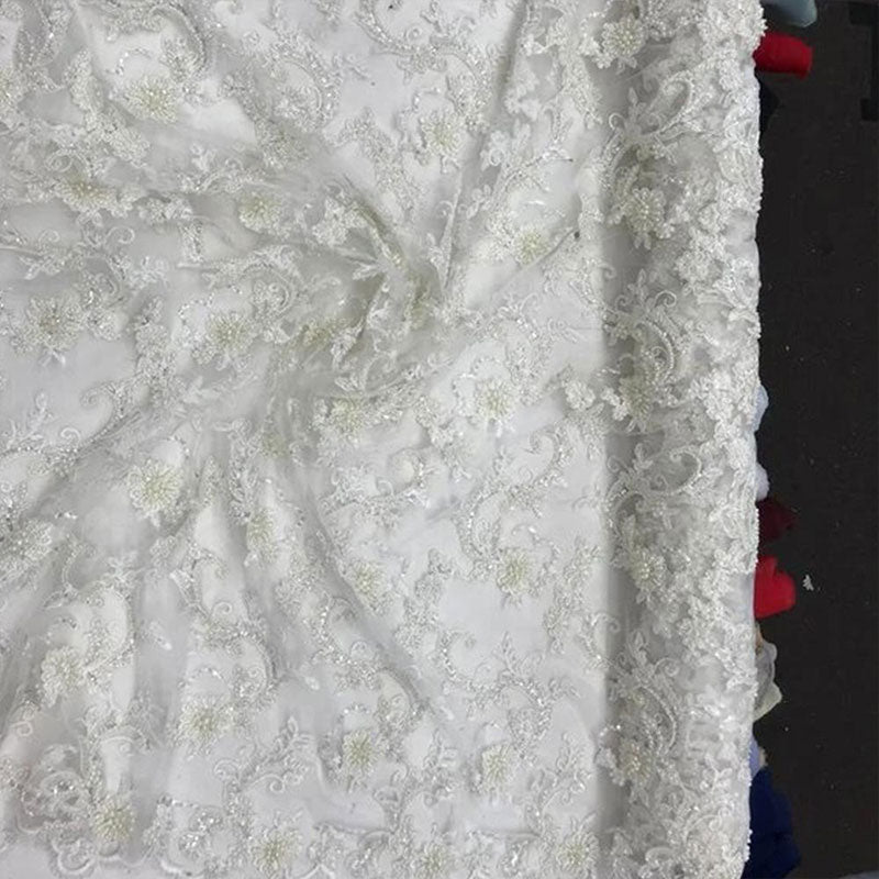 Bridal Wedding Dress Fabric - Beaded Mesh LaceICE FABRICSICE FABRICSWhiteBridal Wedding Dress Fabric - Beaded Mesh Lace ICE FABRICS White