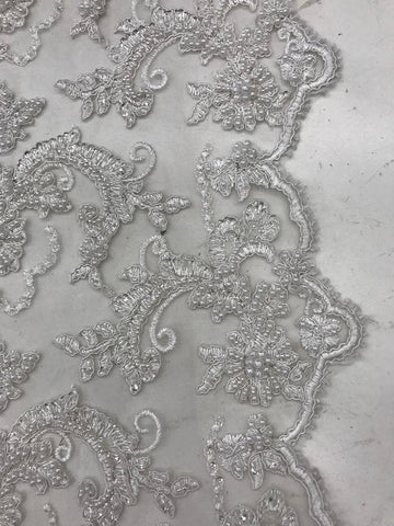 Bridal Wedding Dress Fabric - Beaded Mesh Lace