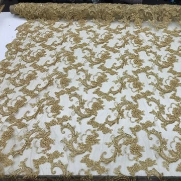 Bridal Wedding Dress Fabric - Beaded Mesh Lace