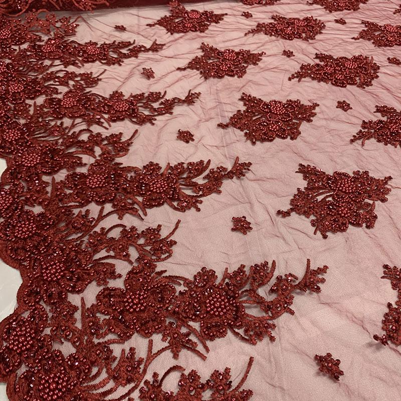 Burgundy Beaded Fabric _ Lace Floral embroidered fabric _ Bridal FabricICEFABRICICE FABRICSBurgundyPer Yard (36 Inches)Burgundy Beaded Fabric _ Lace Floral embroidered fabric _ Bridal Fabric ICEFABRIC