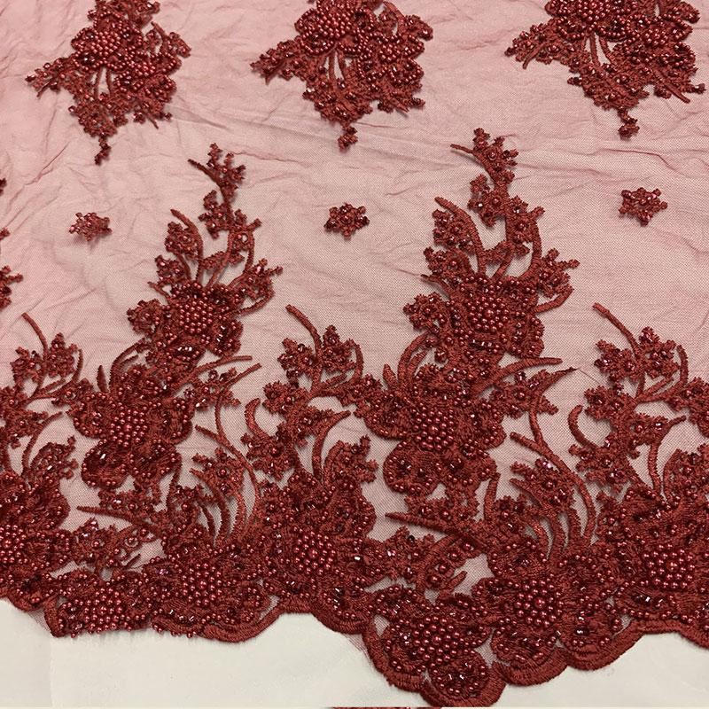 Burgundy Beaded Fabric _ Lace Floral embroidered fabric _ Bridal FabricICEFABRICICE FABRICSBurgundyPer Yard (36 Inches)Burgundy Beaded Fabric _ Lace Floral embroidered fabric _ Bridal Fabric ICEFABRIC