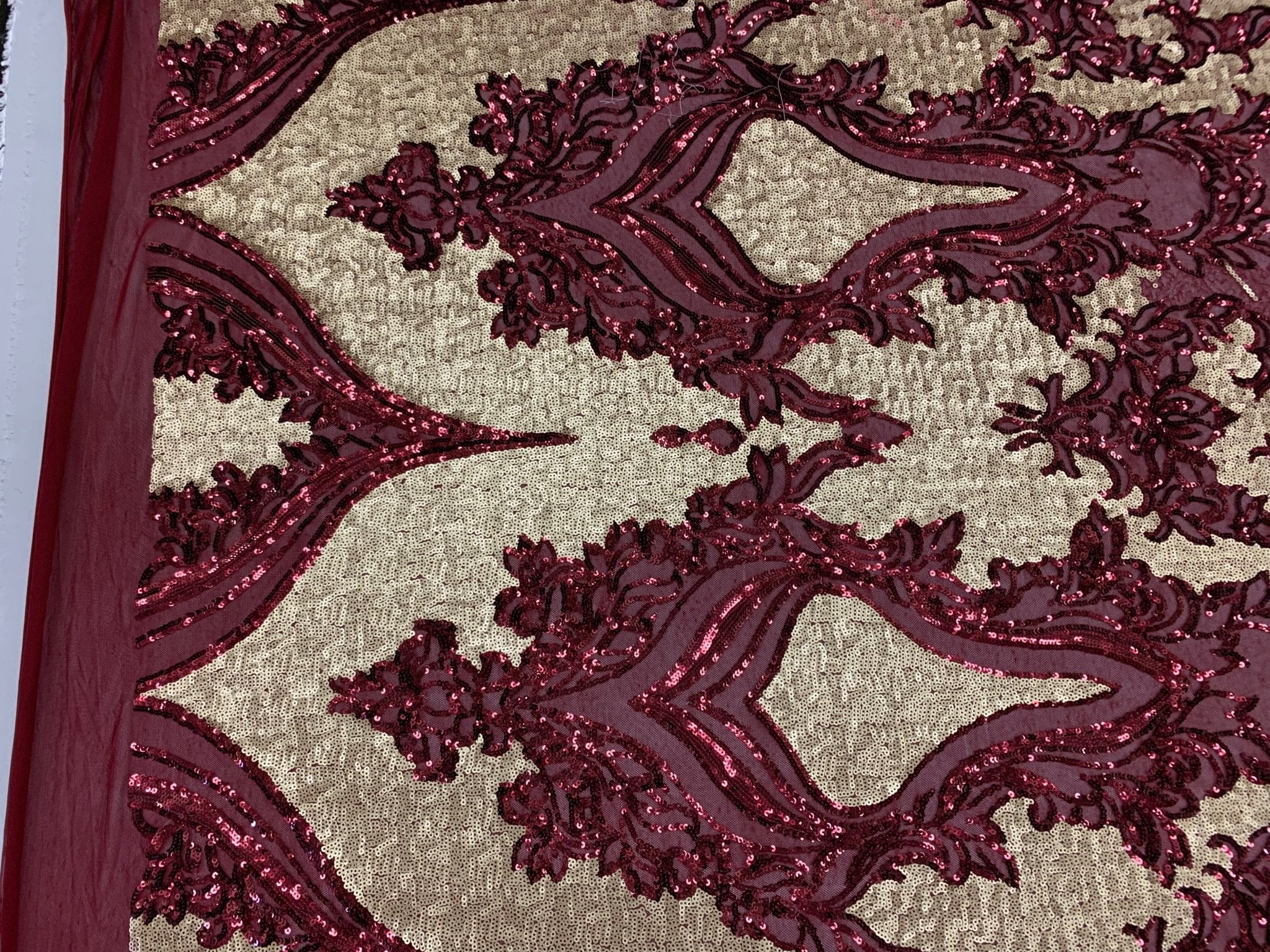 Burgundy_ Elegant 4 WAY Stretch Sequins On Power Mesh//Spandex Mesh Lace Sequins Fabric By The Yard//Embroidery Lace/ Gowns/Veil/ BridalICEFABRICICE FABRICS1/2 Yard (18 inches)Burgundy_ Elegant 4 WAY Stretch Sequins On Power Mesh//Spandex Mesh Lace Sequins Fabric By The Yard//Embroidery Lace/ Gowns/Veil/ Bridal ICEFABRIC