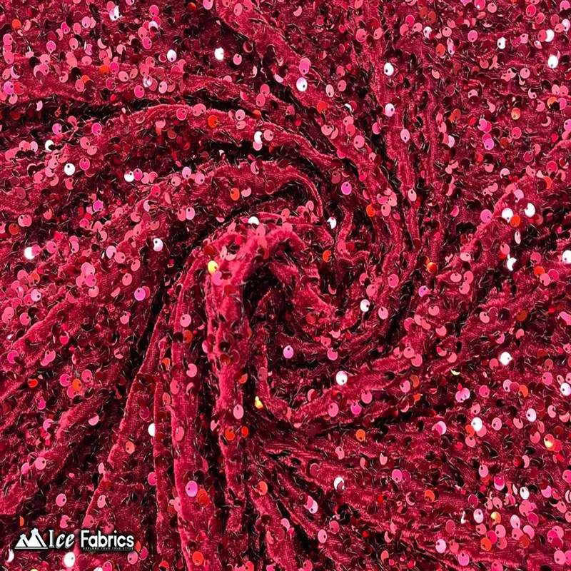 Burgundy Emma Stretch Velvet Fabric with Embroidery SequinICE FABRICSICE FABRICSBy The Yard (58" Wide)2 Way StretchBurgundy Emma Stretch Velvet Fabric with Embroidery Sequin ICE FABRICS
