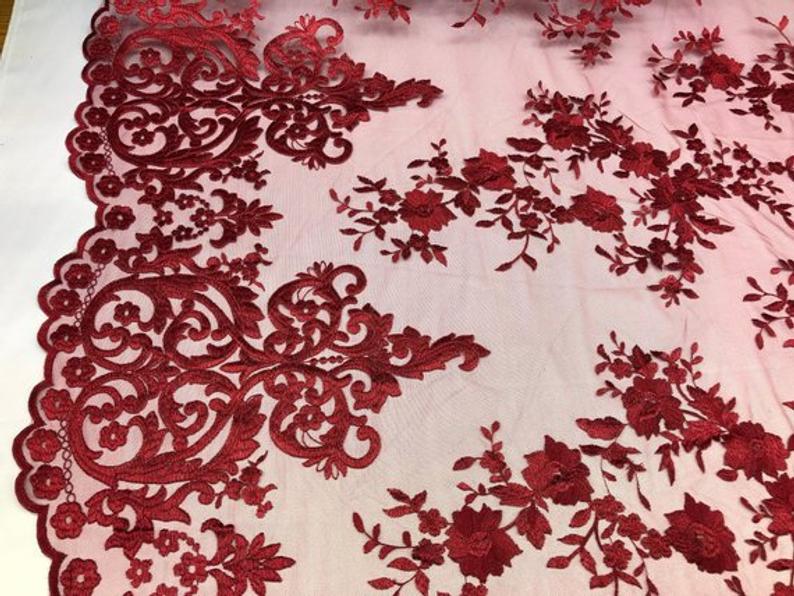 Burgundy Floral Flower Mesh Lace Embroidery Design Fabric By The Yard For Tablecloths, Wedding Prom Dresses, Night gowns, Skirts, Runnersmesh fabricICEFABRICICE FABRICSBurgundy Floral Flower Mesh Lace Embroidery Design Fabric By The Yard For Tablecloths, Wedding Prom Dresses, Night gowns, Skirts, Runners ICEFABRIC