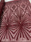 Burgundy Luxury Stretch Sequin Bridal Embroidery on Burgundy Mesh Lace Fabric