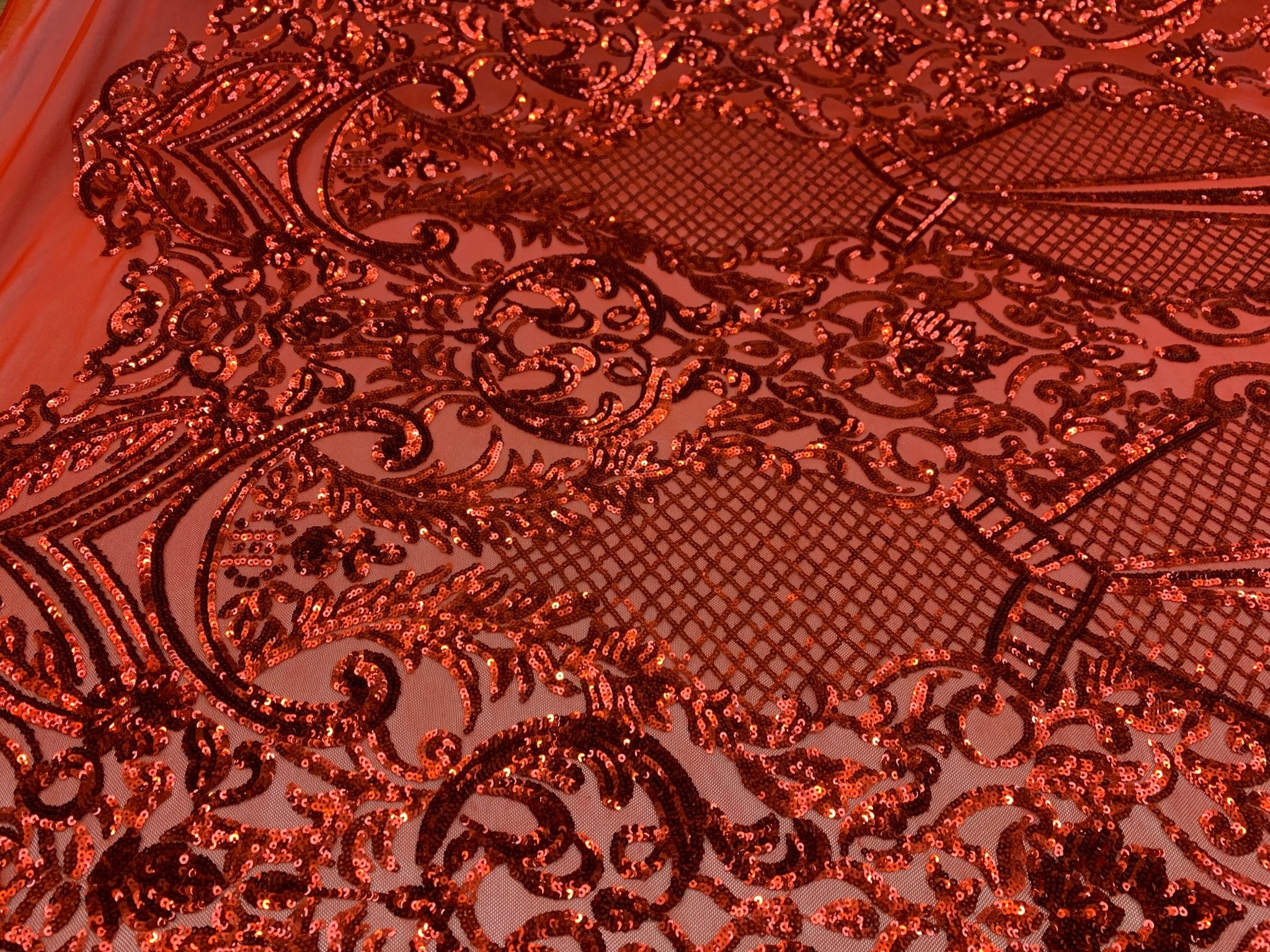BY THE YARD/ Geometric Design Mesh Lace Fabric Sequins 4 Way Stretch On A Red Mesh/Lace Embroider (Red) Prom/Gowns Dress/Veil/ TableclothsICE FABRICSICE FABRICSBY THE YARD/ Geometric Design Mesh Lace Fabric Sequins 4 Way Stretch On A Red Mesh/Lace Embroider (Red) Prom/Gowns Dress/Veil/ Tablecloths ICE FABRICS