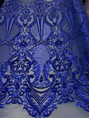 BY THE YARD/ Geometric Design Mesh Lace Fabric Sequins 4 Way Stretch On A White Mesh/Handmade Lace Embroider Prom/Gowns/Wedding DressICE FABRICSICE FABRICSRoyal BlueBY THE YARD/ Geometric Design Mesh Lace Fabric Sequins 4 Way Stretch On A White Mesh/Handmade Lace Embroider Prom/Gowns/Wedding Dress ICE FABRICS Royal Blue