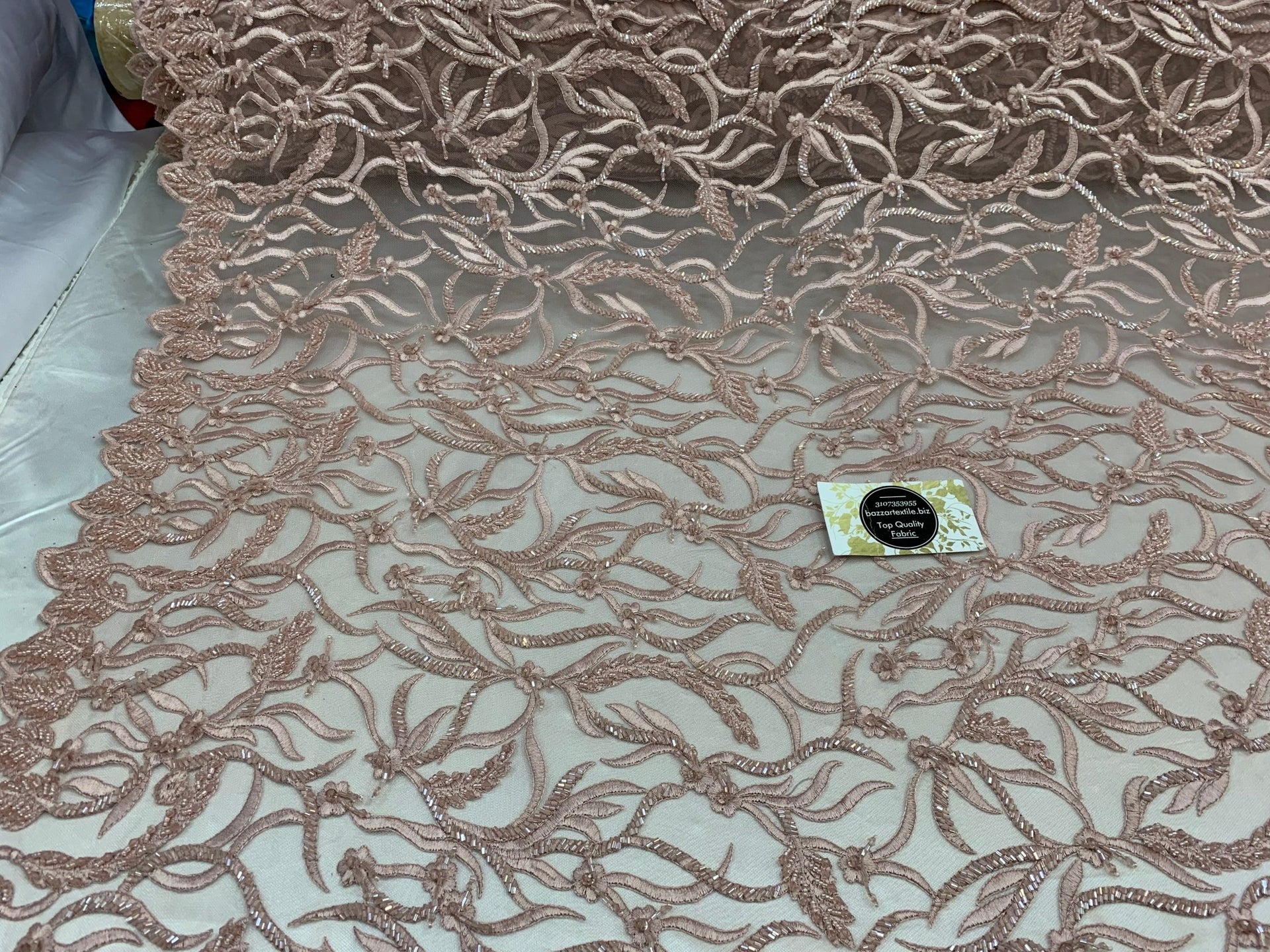 By The Yard Luxury Floral Heavy 3D Beaded Mesh Lace Fabric Hand Made l