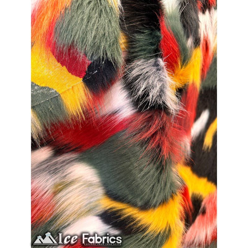 Canadian multi color Faux Fur Fabric By The YardICE FABRICSICE FABRICSBy The Yard (60" Wide)Long Pile (2.5” long)Red YellowCanadian multi color Faux Fur Fabric By The Yard ICE FABRICS Red Yellow