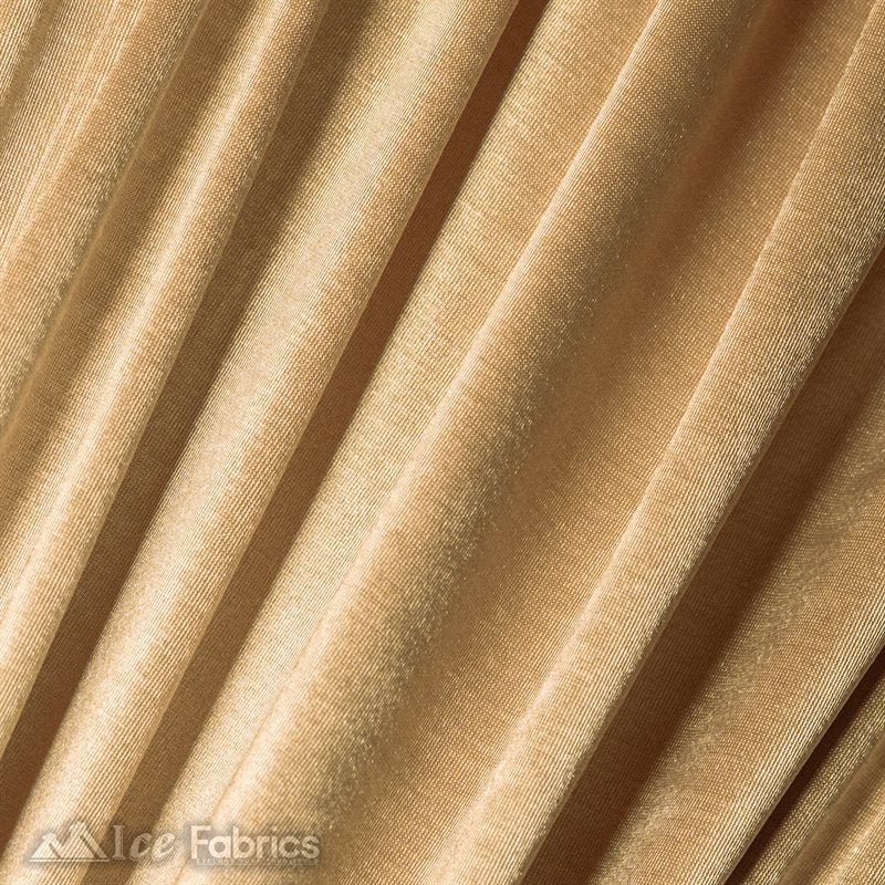 Casino 4 Way Stretch Satin Fabric Shiny Champagne Silky SpandexICE FABRICSICE FABRICS1 Yard ChampagneBy The Yard (60" Wide)Thick and HeavyCasino Shiny Champagne Spandex 4 Way Stretch Satin Fabric ICE FABRICS