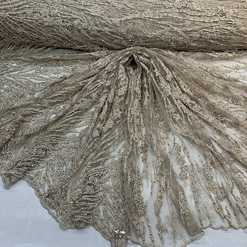Champagne Mini Flowers Beaded Luxury Embroidered Floral Mesh Lace Fabric By  The Yard