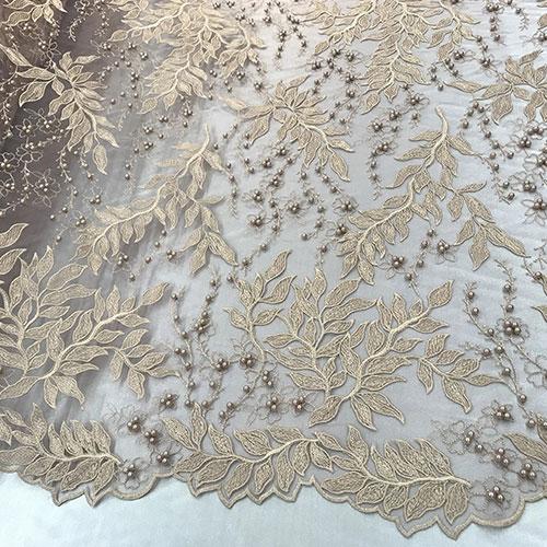 Champagne Mini Flowers Embroidered With Beads Floral Mesh Lace Fabric By The YardICEFABRICICE FABRICSChampagne Mini Flowers Embroidered With Beads Floral Mesh Lace Fabric By The Yard ICEFABRIC