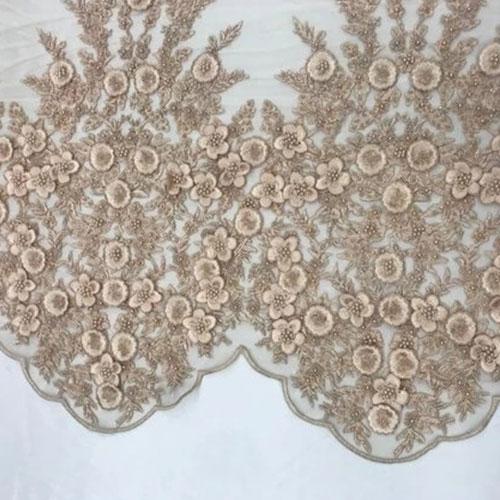 Champagne Mini Flowers With Beads Floral Luxury Embroidery Mesh Lace Fabric For Bridal GownsICEFABRICICE FABRICSChampagne Mini Flowers With Beads Floral Luxury Embroidery Mesh Lace Fabric For Bridal Gowns ICEFABRIC