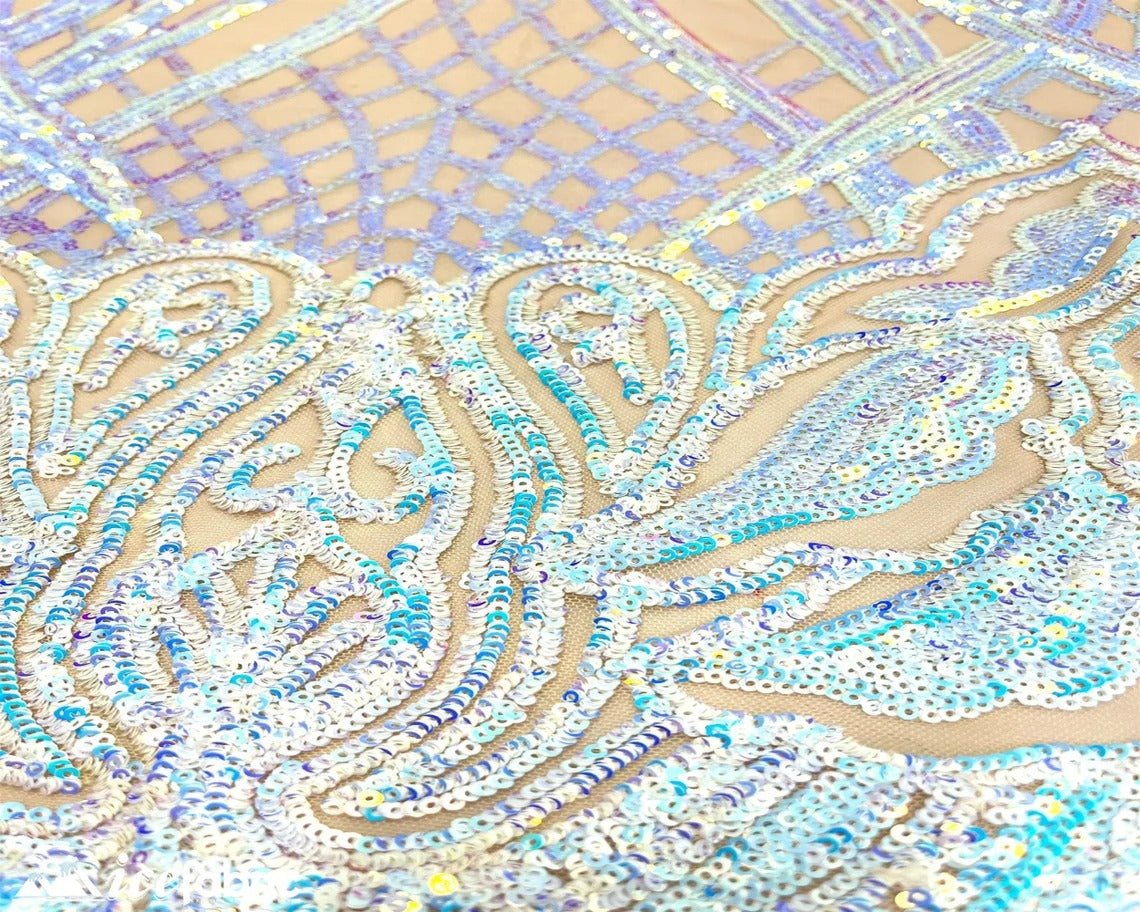 Charlotte Stretch Sequin Fabric | Embroidery Lace On MeshICE FABRICSICE FABRICSBaby BlueBy The Yard (58" Wide)Charlotte Stretch Sequin Fabric | Embroidery Lace On Mesh ICE FABRICS Baby Blue