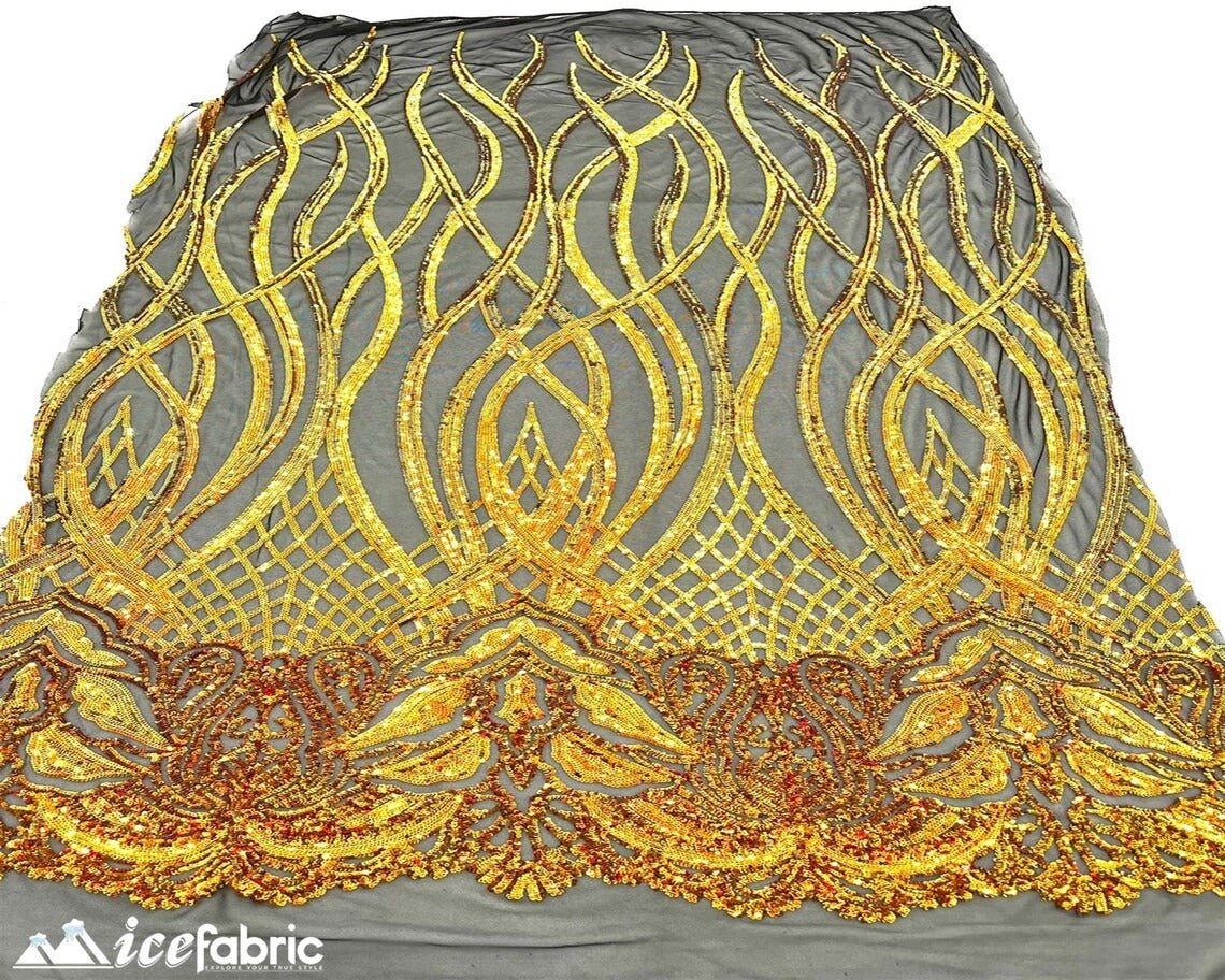 Charlotte Stretch Sequin Fabric | Embroidery Lace On MeshICE FABRICSICE FABRICSOrangeBy The Yard (58" Wide)Charlotte Stretch Sequin Fabric | Embroidery Lace On Mesh ICE FABRICS Orange