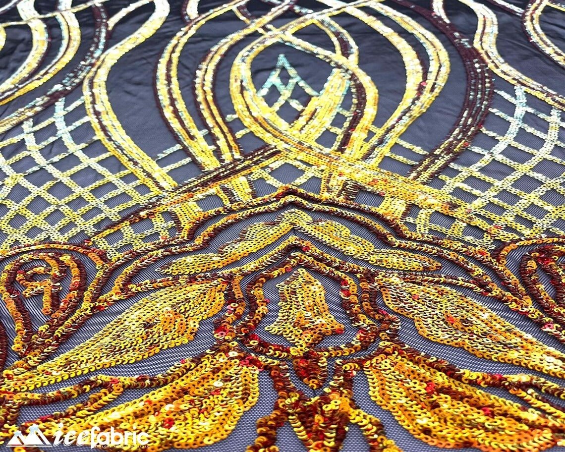 Charlotte Stretch Sequin Fabric | Embroidery Lace On MeshICE FABRICSICE FABRICSOrangeBy The Yard (58" Wide)Charlotte Stretch Sequin Fabric | Embroidery Lace On Mesh ICE FABRICS Orange