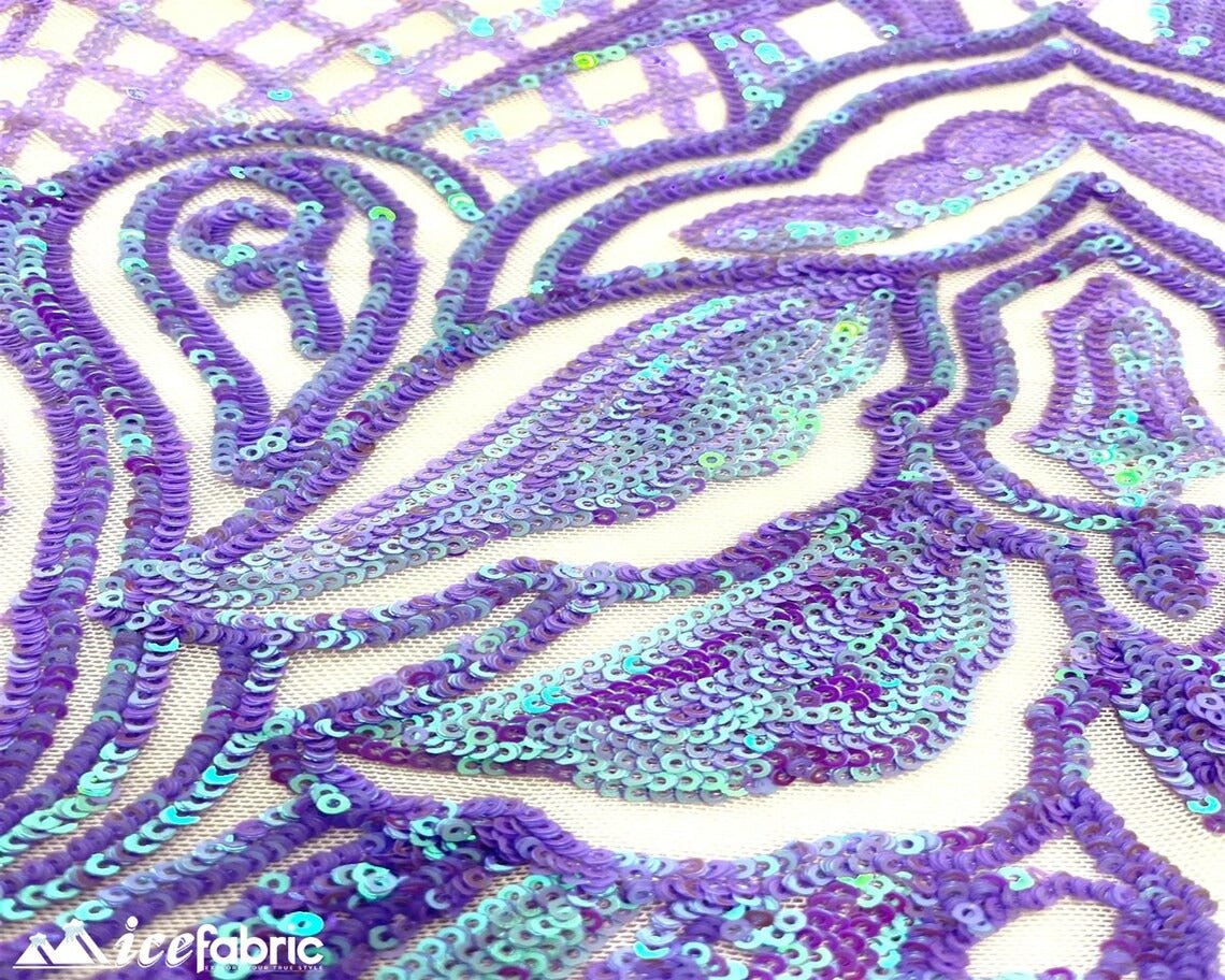 Charlotte Stretch Sequin Fabric | Embroidery Lace On MeshICE FABRICSICE FABRICSLavenderBy The Yard (58" Wide)Charlotte Stretch Sequin Fabric | Embroidery Lace On Mesh ICE FABRICS Lavender