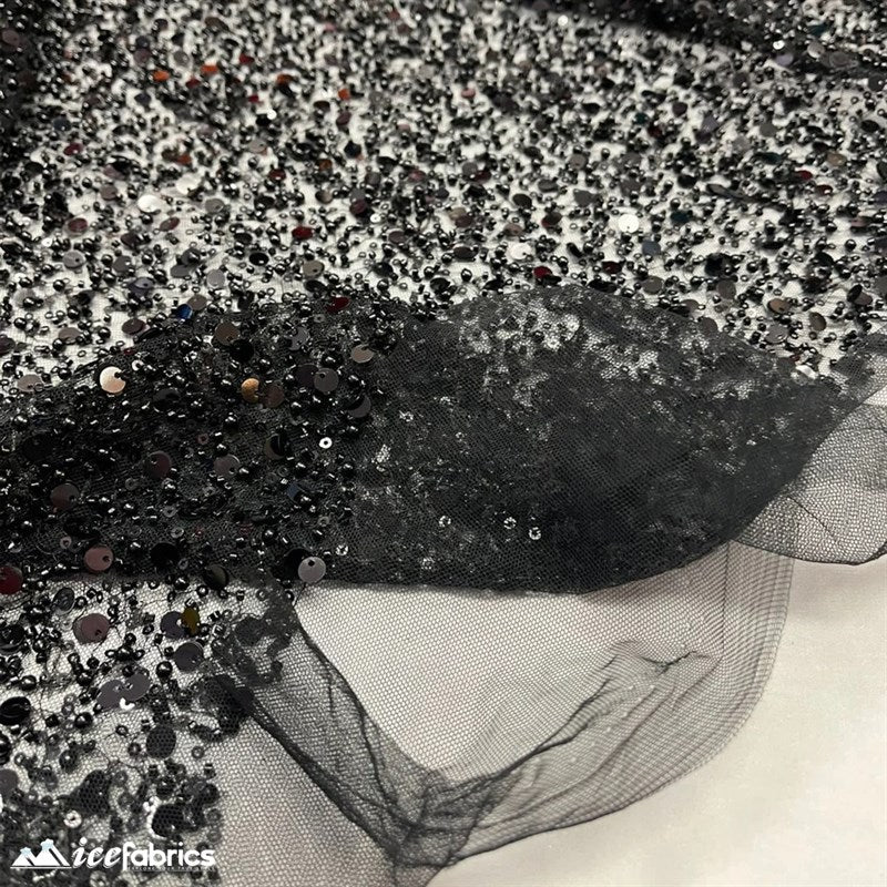 Classic All Over Beaded Sequin Bridal Fabric / HandmadeICE FABRICSICE FABRICSBy The Yard (58" Wide)Black Sequin on BlackClassic All Over Beaded Sequin Bridal Fabric / Handmade ICE FABRICS Black Sequin on Black
