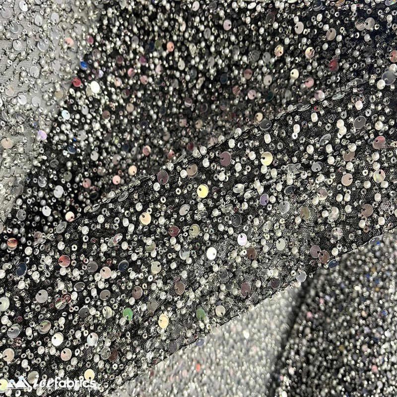 Classic All Over Beaded Sequin Bridal Fabric / HandmadeICE FABRICSICE FABRICSBy The Yard (58" Wide)Silver Sequin on BlackClassic All Over Beaded Sequin Bridal Fabric / Handmade ICE FABRICS Silver Sequin on Black