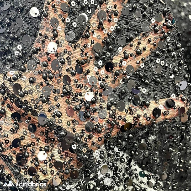 Classic All Over Beaded Sequin Bridal Fabric / HandmadeICE FABRICSICE FABRICSBy The Yard (58" Wide)Black Sequin on BlackClassic All Over Beaded Sequin Bridal Fabric / Handmade ICE FABRICS Black Sequin on Black