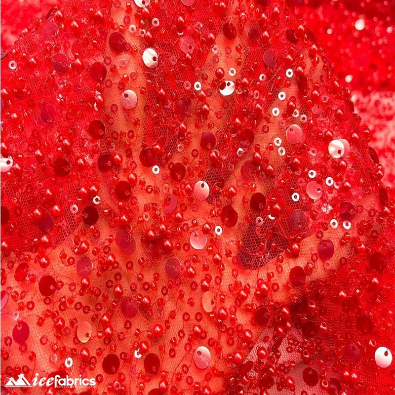 Classic All Over Beaded Sequin Bridal Fabric / HandmadeICE FABRICSICE FABRICSBy The Yard (58" Wide)Red Sequin on RedClassic All Over Beaded Sequin Bridal Fabric / Handmade ICE FABRICS Red Sequin on Red