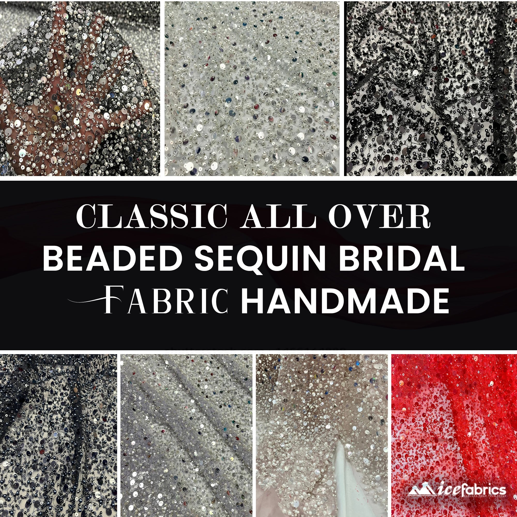 Classic All Over Beaded Sequin Bridal Fabric / HandmadeICE FABRICSICE FABRICSBy The Yard (58" Wide)Black Sequin on BlackClassic All Over Beaded Sequin Bridal Fabric / Handmade ICE FABRICS