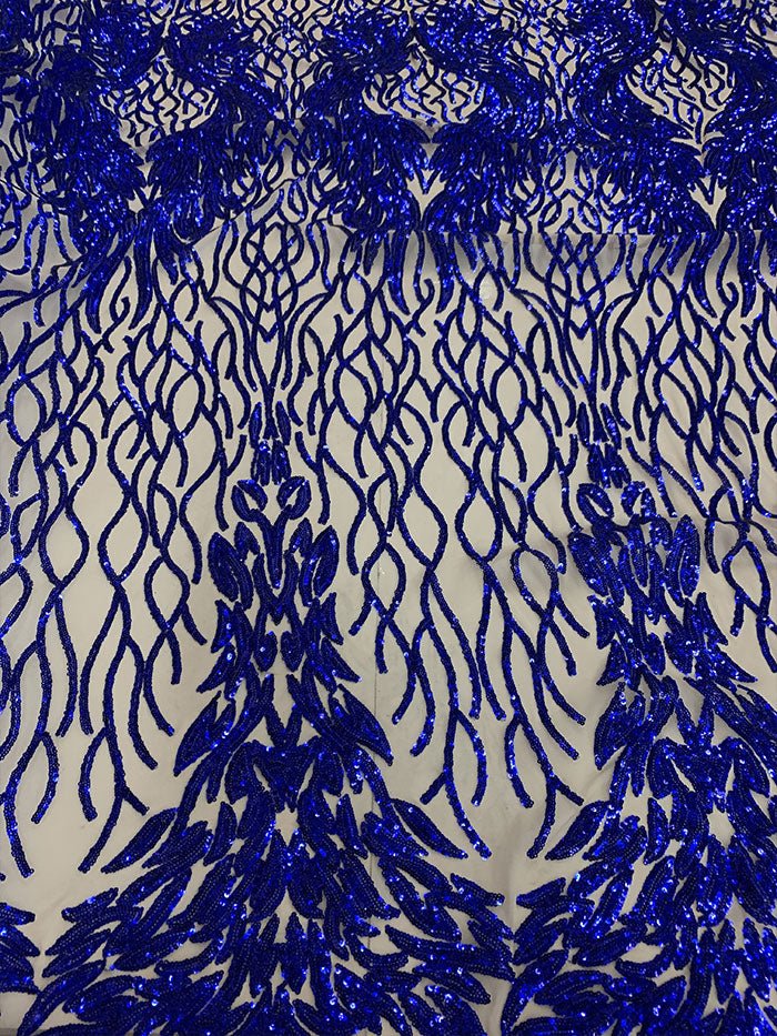 Damask Embroidery Fabric 4 Way Stretch Sequin Luxury FabricICEFABRICICE FABRICSRoyal Blue On NudeBy The Yard (58" Wide)Damask Embroidery Fabric 4 Way Stretch Sequin Luxury Fabric ICEFABRIC Royal Blue On Nude