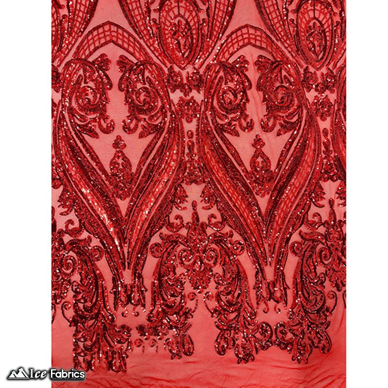 Damask Sequin Fabric | 4 Way Stretch Spandex Mesh Lace Fabric | (EGP)ICE FABRICSICE FABRICSEGP RedRed On red MeshDamask Sequin Fabric | 4 Way Stretch Spandex Mesh Lace Fabric | (EGP) ICE FABRICS Red On red Mesh