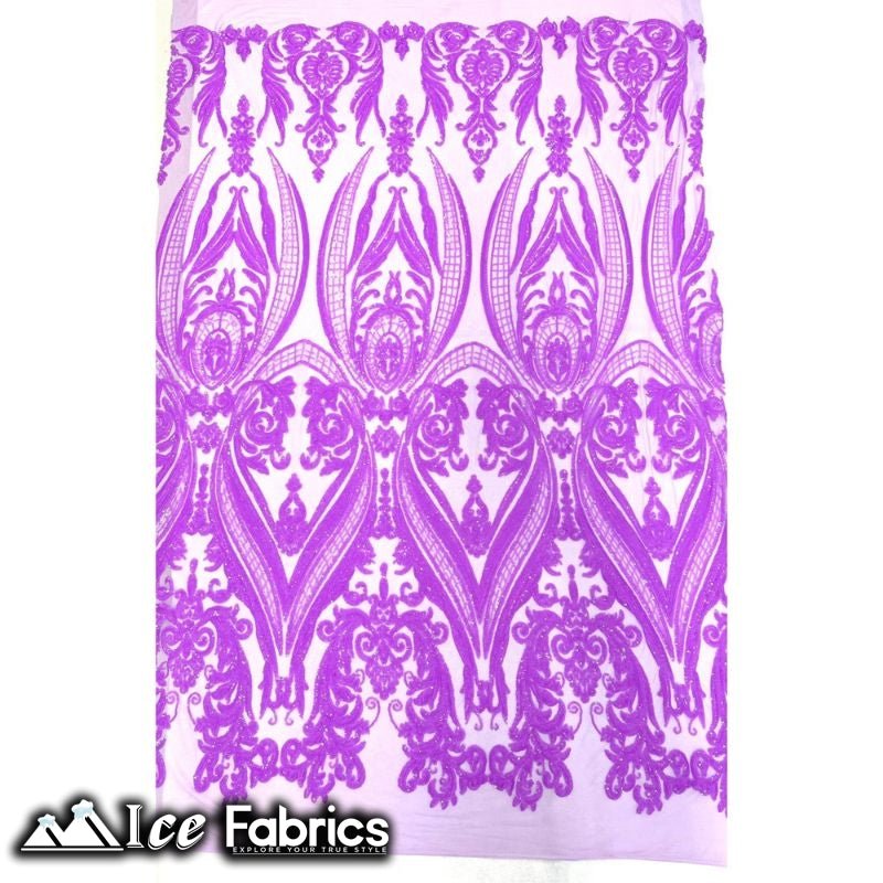 Damask Sequin Fabric | 4 Way Stretch Spandex Mesh Lace Fabric | (EGP)ICE FABRICSICE FABRICSIridescent Lavender on Lavender MeshDamask Sequin Fabric | 4 Way Stretch Spandex Mesh Lace Fabric | (EGP) ICE FABRICS Iridescent Lavender on Lavender Mesh