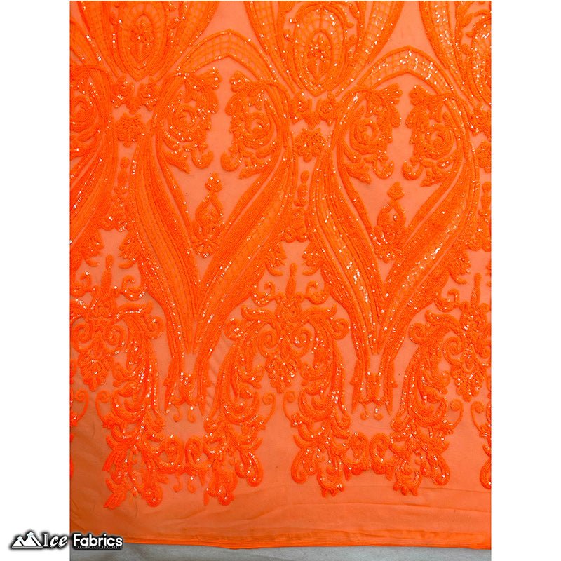 Damask Sequin Fabric | 4 Way Stretch Spandex Mesh Lace Fabric | (EGP)ICE FABRICSICE FABRICSEGP Iridescent Neon OrangeIridescent Neon Orange on Orange MeshDamask Sequin Fabric | 4 Way Stretch Spandex Mesh Lace Fabric | (EGP) ICE FABRICS Iridescent Neon Orange on Orange Mesh