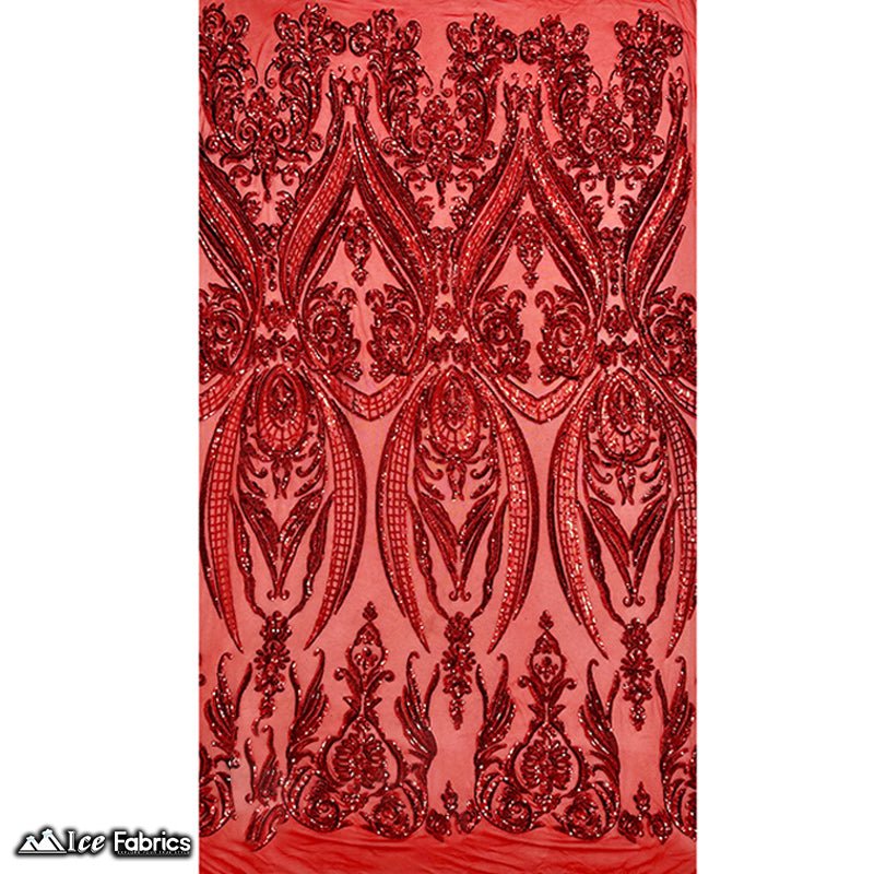 Damask Sequin Fabric | 4 Way Stretch Spandex Mesh Lace Fabric | (EGP)ICE FABRICSICE FABRICSEGP RedRed On red MeshDamask Sequin Fabric | 4 Way Stretch Spandex Mesh Lace Fabric | (EGP) ICE FABRICS Red On red Mesh