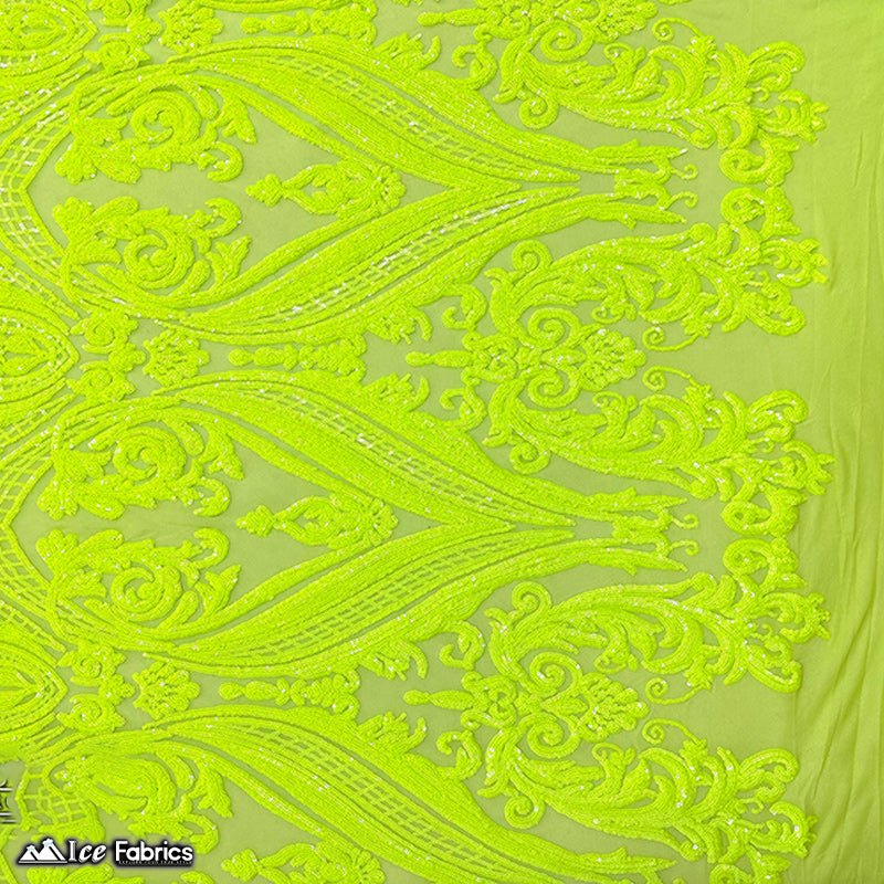 Damask Sequin Fabric | 4 Way Stretch Spandex Mesh Lace Fabric | (EGP)ICE FABRICSICE FABRICSEGP Iridescent Neon YellowIridescent Neon Yellow on Yellow meshDamask Sequin Fabric | 4 Way Stretch Spandex Mesh Lace Fabric | (EGP) ICE FABRICS Iridescent Neon Yellow on Yellow mesh