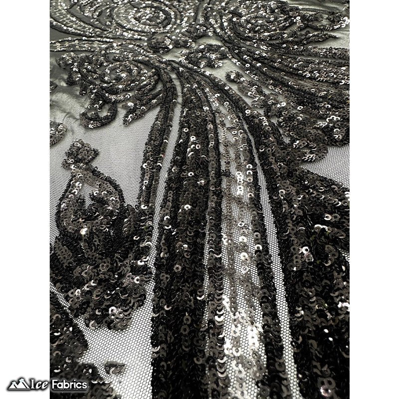 Damask Sequin Fabric | 4 Way Stretch Spandex Mesh Lace Fabric | (EGP)ICE FABRICSICE FABRICSEGP BlackBlack On BlackDamask Sequin Fabric | 4 Way Stretch Spandex Mesh Lace Fabric | (EGP) ICE FABRICS Black On Black