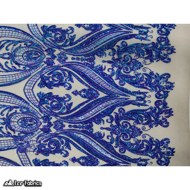 Damask Sequin Fabric | 4 Way Stretch Spandex Mesh Lace Fabric | (EGP)ICE FABRICSICE FABRICSEGP Royal BlueRoyal Blue on Blue MeshDamask Sequin Fabric | 4 Way Stretch Spandex Mesh Lace Fabric | (EGP) ICE FABRICS Royal Blue on Blue Mesh