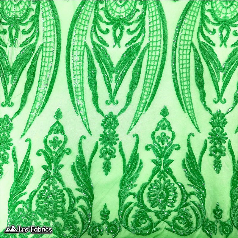 Damask Sequin Fabric | 4 Way Stretch Spandex Mesh Lace Fabric | (EGP)ICE FABRICSICE FABRICSEGP Kelly GreenKelly Green On Green MeshDamask Sequin Fabric | 4 Way Stretch Spandex Mesh Lace Fabric | (EGP) ICE FABRICS Kelly Green On Green Mesh