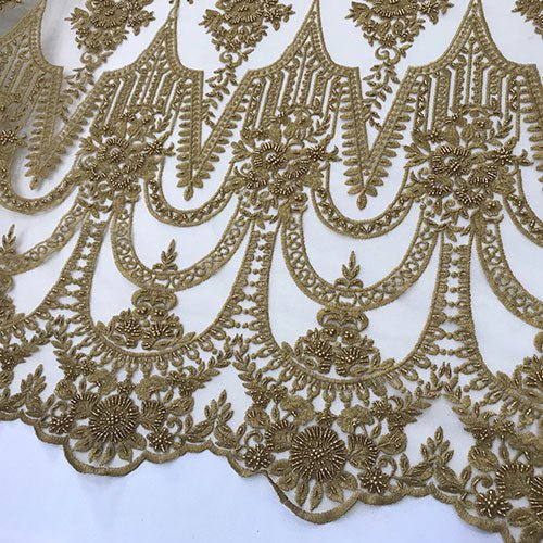 Dark Gold Or Taupe Design Beaded Lace Fabric By The YardICE FABRICSICE FABRICSDark Gold Or Taupe Design Beaded Lace Fabric By The Yard ICE FABRICS