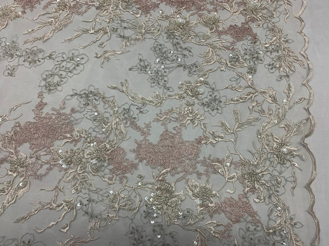 Dark Ivory Sequin Floral Bridal Fabric/ Beaded Fabric/ 3D Lace FabricICE FABRICSICE FABRICSDark Ivory Sequin Floral Bridal Fabric/ Beaded Fabric/ 3D Lace Fabric ICE FABRICS