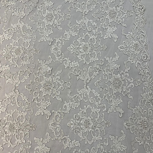 Deluxe Heavy Embroidered Glass Beaded Mesh Lace Fabric For Wedding, GownsICEFABRICICE FABRICSBurgundyDeluxe Heavy Embroidered Glass Beaded Mesh Lace Fabric For Wedding, Gowns ICEFABRIC White