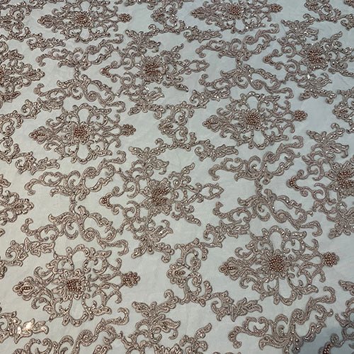 Deluxe Heavy Embroidered Glass Beaded Mesh Lace Fabric For Wedding, GownsICEFABRICICE FABRICSBurgundyDeluxe Heavy Embroidered Glass Beaded Mesh Lace Fabric For Wedding, Gowns ICEFABRIC Dusty Rose
