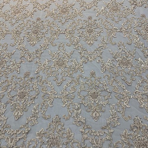 Deluxe Heavy Embroidered Glass Beaded Mesh Lace Fabric For Wedding, GownsICEFABRICICE FABRICSPeachDeluxe Heavy Embroidered Glass Beaded Mesh Lace Fabric For Wedding, Gowns ICEFABRIC Peach