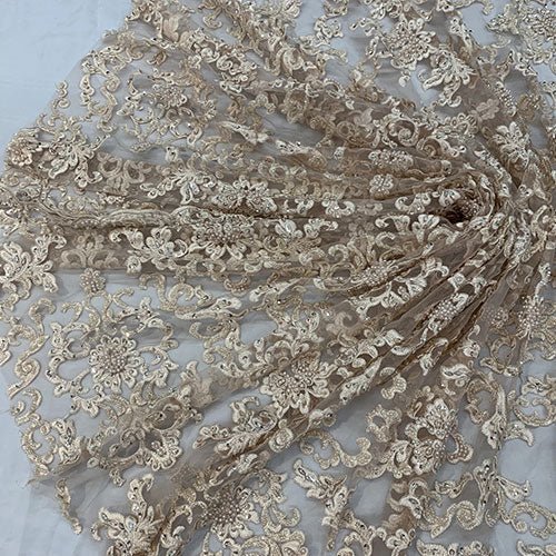 Deluxe Heavy Embroidered Glass Beaded Mesh Lace Fabric For Wedding, GownsICEFABRICICE FABRICSBurgundyDeluxe Heavy Embroidered Glass Beaded Mesh Lace Fabric For Wedding, Gowns ICEFABRIC Peach