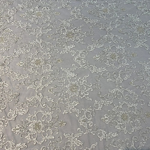 Deluxe Heavy Embroidered Glass Beaded Mesh Lace Fabric For Wedding, GownsICEFABRICICE FABRICSBurgundyDeluxe Heavy Embroidered Glass Beaded Mesh Lace Fabric For Wedding, Gowns ICEFABRIC Off White
