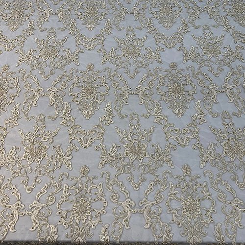 Deluxe Heavy Embroidered Glass Beaded Mesh Lace Fabric For Wedding, GownsICEFABRICICE FABRICSBurgundyDeluxe Heavy Embroidered Glass Beaded Mesh Lace Fabric For Wedding, Gowns ICEFABRIC Champagne