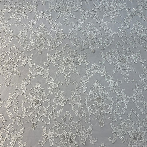 Deluxe Heavy Embroidered Glass Beaded Mesh Lace Fabric For Wedding, GownsICEFABRICICE FABRICSWhiteDeluxe Heavy Embroidered Glass Beaded Mesh Lace Fabric For Wedding, Gowns ICEFABRIC White