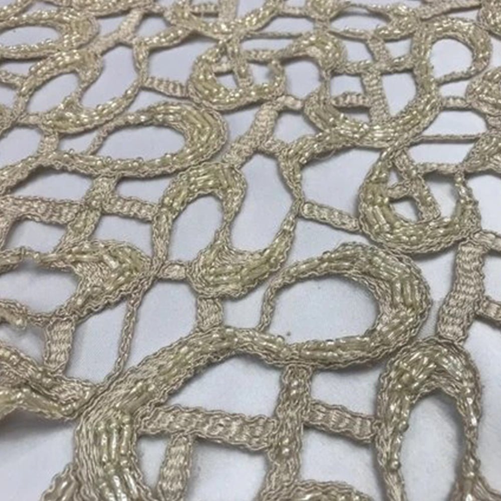 Design Beaded Mesh Lace Fabric Bridal Wedding ClothesICE FABRICSICE FABRICSIvoryDesign Beaded Mesh Lace Fabric Bridal Wedding Clothes ICE FABRICS Ivory