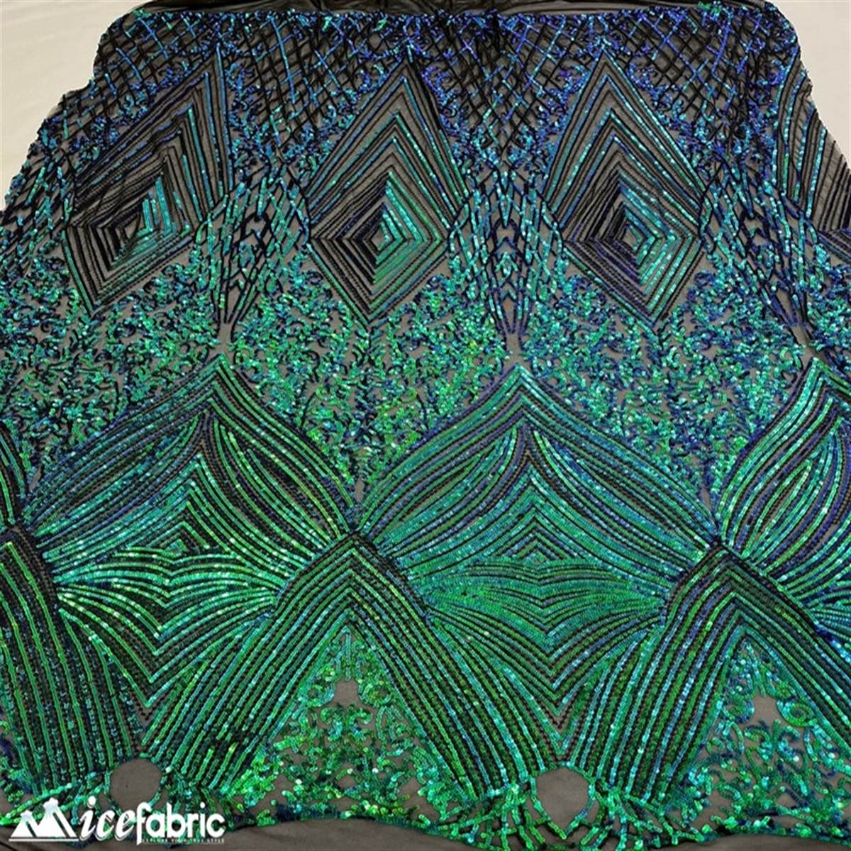 Diamond Geometric Stretch Sequin Fabric On MeshICE FABRICSICE FABRICSGreenBy The YardDiamond Geometric Stretch Sequin Fabric On Mesh ICE FABRICS Green