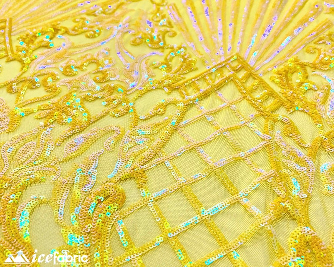 Shiny Princess Sequins On D. yellow Stretch outlet Power Mesh Fabric By The Yard Used For -Dress-Bridal-Decorations [Dark yellow] FREE SHIPPING!