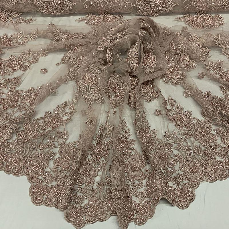 Dusty Rose Beaded Fabric _ Lace Floral embroidered fabric _ Bridal FabricICEFABRICICE FABRICSDusty RosePer Yard (36 Inches)Dusty Rose Beaded Fabric _ Lace Floral embroidered fabric _ Bridal Fabric ICEFABRIC