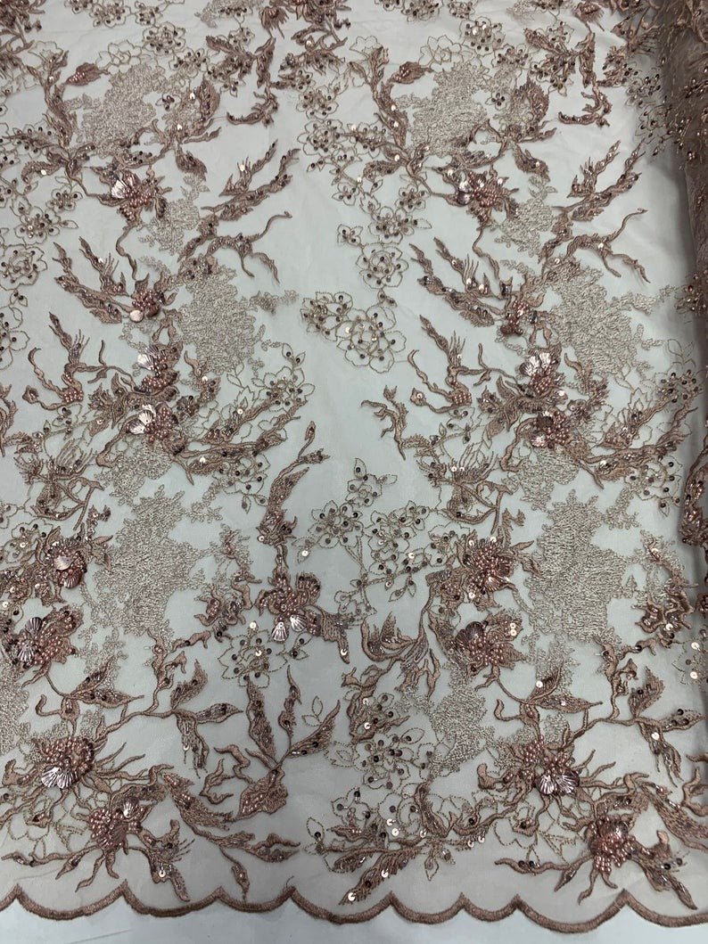 Dusty Rose Sequin Floral Bridal Fabric / Beaded Fabric / 3D Lace FabricICE FABRICSICE FABRICSDusty Rose Sequin Floral Bridal Fabric / Beaded Fabric / 3D Lace Fabric ICE FABRICS