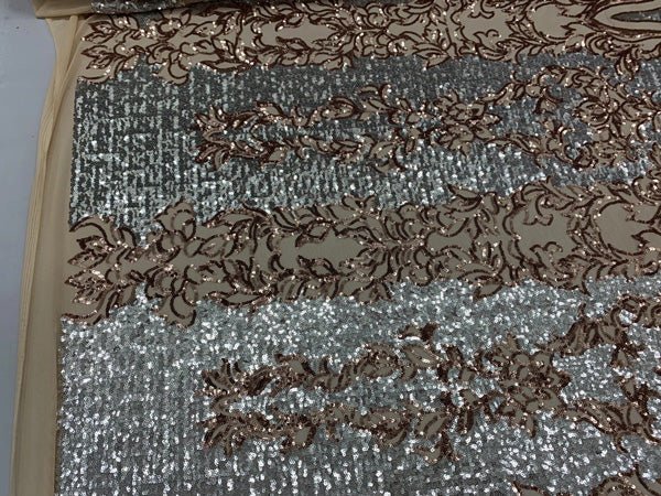 Elegant 4 WAY Stretch Sequins On Power Mesh//Spandex Mesh Lace Sequins Fabric By The Yard//Embroidery Lace/ Gowns/Veil/ BridalICEFABRICICE FABRICSRose Gold/Silver On Power Mesh1/2 Yard (18 Inches )Elegant 4 WAY Stretch Sequins On Power Mesh//Spandex Mesh Lace Sequins Fabric By The Yard//Embroidery Lace/ Gowns/Veil/ Bridal ICEFABRIC Rose Gold/Silver On Power Mesh